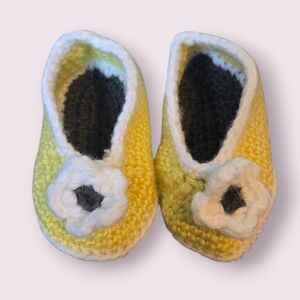 Cozy Handmade Yellow and White Baby Booties